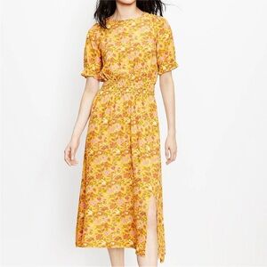 LOFT Yellow Floral Midi Dress